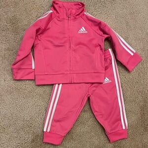 Adidas Infant Pink Tracksuit with White Logo - 6M